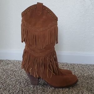 Reba brown leather womens cowboy boots size 6.5